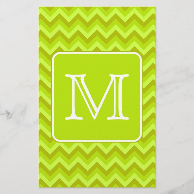 Lime Green Zigzags with Custom Monogram. (Front)