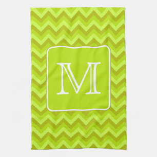 Lime Green Zigzags with Custom Monogram. Tea Towel
