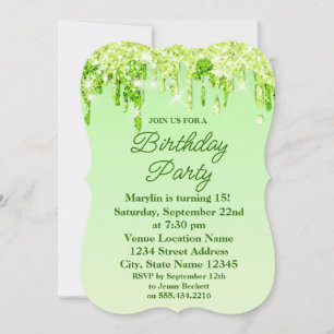 LIME GREENGLITTER DRIP ELEGANT BIRTHDAY INVITATION