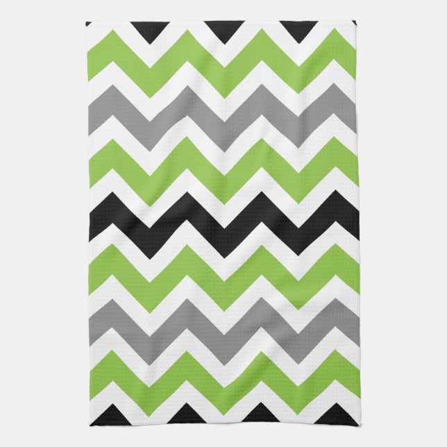 Lime Grey Black White Chevron Kitchen Towels (Vertical)