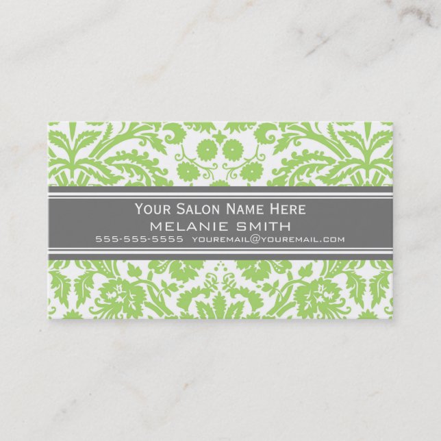 Lime Grey Damask Salon Appointment Cards (Front)
