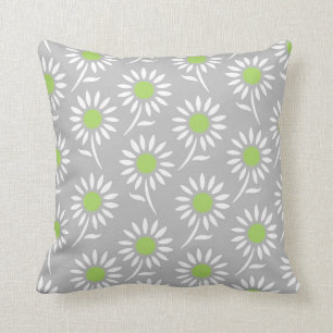 Lime Grey White Floral Decorative Pillow