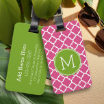 Lime Hot Pink Quatrefoil Pattern Custom Monogram Luggage Tag<br><div class="desc">A bold,  graphic quatrefoil design in fresh,  cheerful colours. If you need to adjust the monograms,  click on the customise it button and make changes.</div>