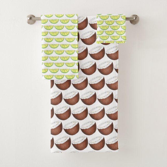 Lime in the Coconut Tropical Island Fruit Green Bath Towel Set (Insitu)