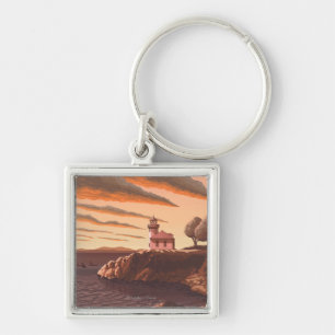 Lime Kiln Lighthouse Vintage Travel Poster Key Ring
