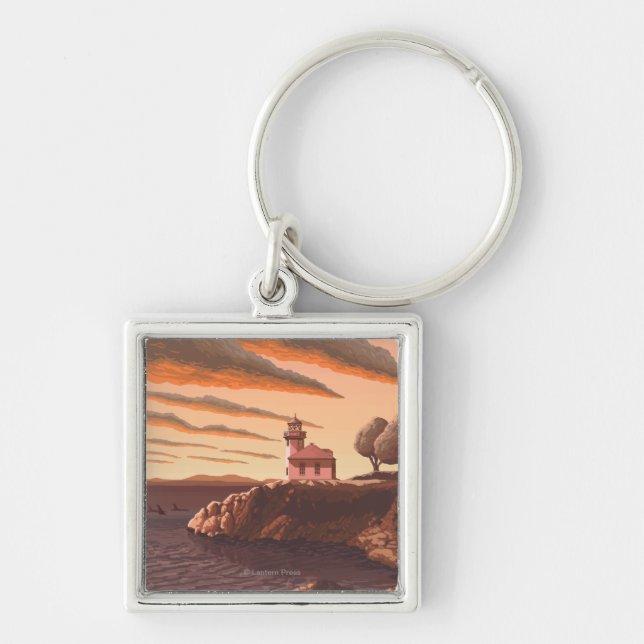 Lime Kiln Lighthouse Vintage Travel Poster Key Ring (Front)