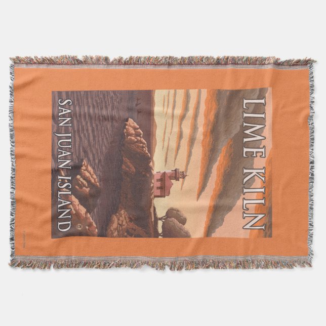 Lime Kiln Lighthouse Vintage Travel Poster Throw Blanket (Front)