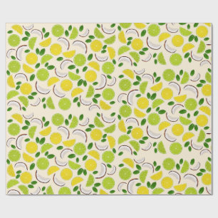 Lime lemon coconut and mint happy pattern wrapping paper