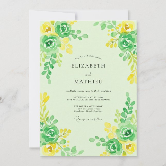 Lime Lemon Foliage Eucalyptus Wedding Invitation (Front)