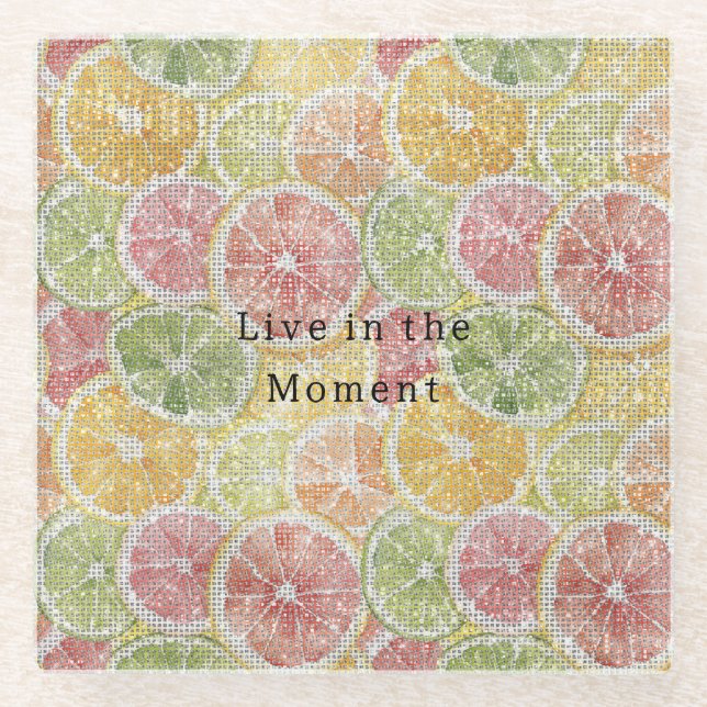 Lime Lemon Orange Grapefruit Fruit Sparkle  Glass Coaster (Front)