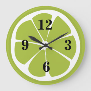 Lime Lemon Slice Green Fruit Kitchen Large Clock