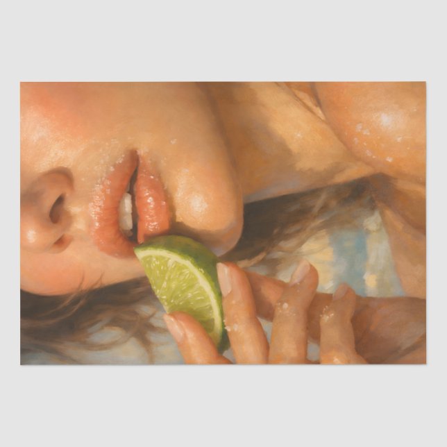 Lime Lips Woman Summer Beach Decoupage Paper  (Front)
