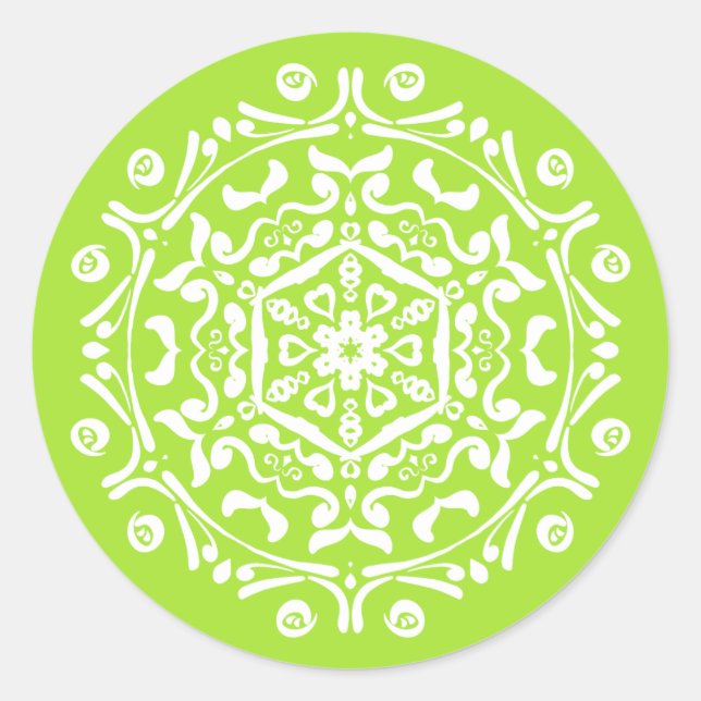Lime Mandala Classic Round Sticker (Front)