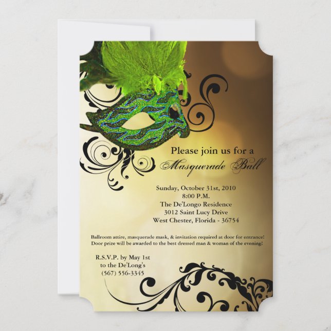 Lime Masquerade Ball Mask Costume Halloween Part Invitation (Front)