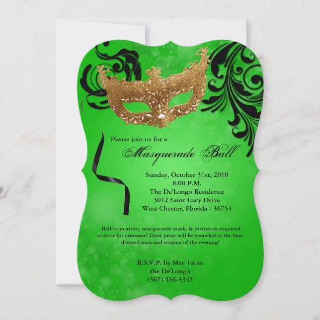 Lime Masquerade Ball Mask Costume Halloween Part Invitation (Front)
