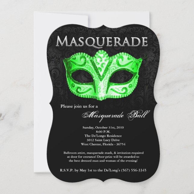 Lime Masquerade Ball Mask Costume Halloween Part Invitation (Front)