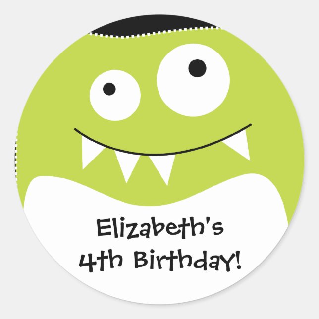 Lime Monster Bash Birthday Sticker (Front)