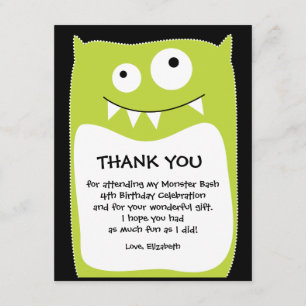 Lime Monster Bash Thank You Card (Flat)