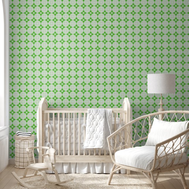 Lime Moroccan Lattice - Quatrefoil Gears Pattern Wallpaper (Kids)