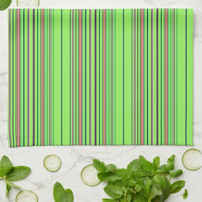 Lime Multicolored Stripes Tea Towel (Folded)