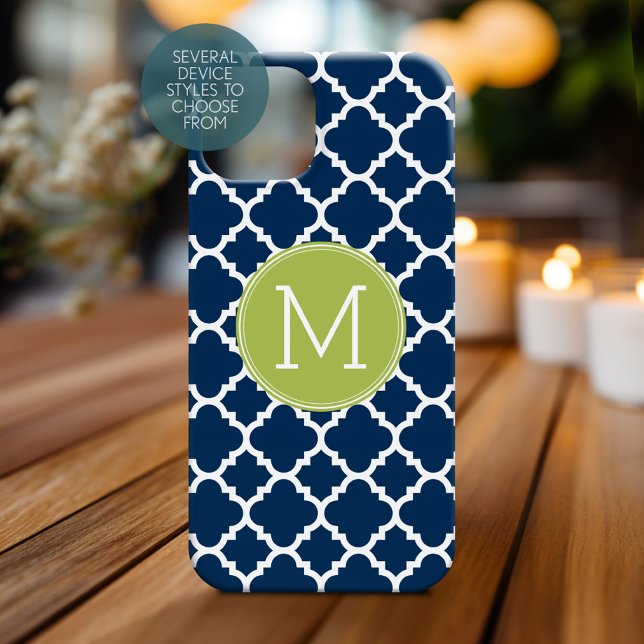 Lime & Navy Geometric Pattern Custom Monogram (Personalized Phone Case with Monogram)