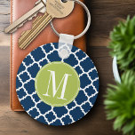 Lime & Navy Geometric Pattern Custom Monogram Key Ring<br><div class="desc">A bold,  graphic quatrefoil design in fresh,  cheerful colors. If you need to adjust the monograms,  click on the customize it button and make changes.</div>