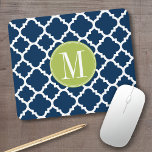 Lime & Navy Geometric Pattern Custom Monogram Mouse Pad<br><div class="desc">A bold,  graphic quatrefoil design in fresh,  cheerful colors. If you need to adjust the monograms,  click on the customize it button and make changes.</div>