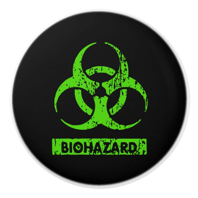 Lime Neon Green Bio-Hazard Chemicals Graphic Ceramic Knob (Front)
