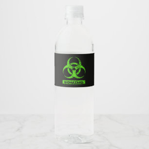 Lime Neon Green Bio-Hazard Chemicals Graphic Water Bottle Label