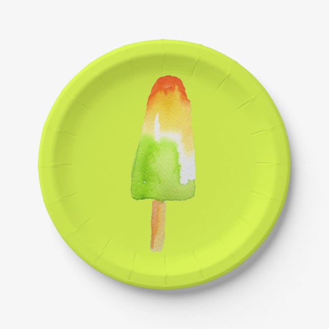 Lime orange popsicle Summer ice-block pop art Paper Plate (Front)
