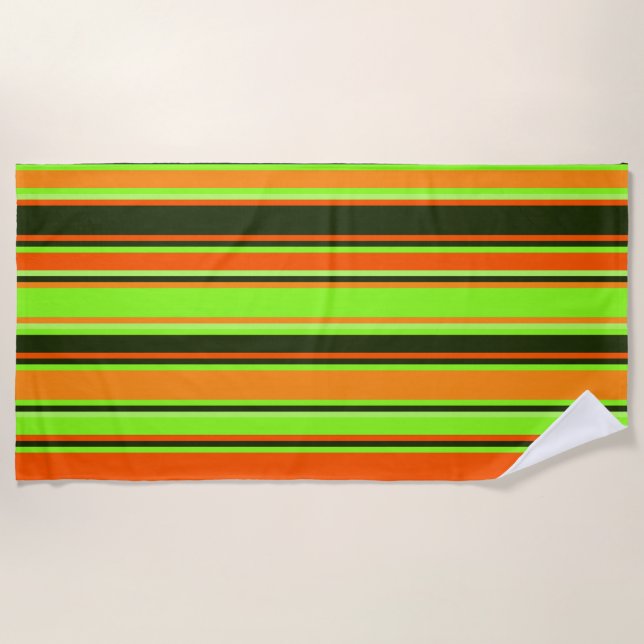 Lime, Orange, & Tangerine Striped Beach Towel (Front)