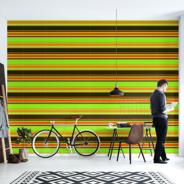 Lime, Orange, & Tangerine Striped Wallpaper (Living Room)
