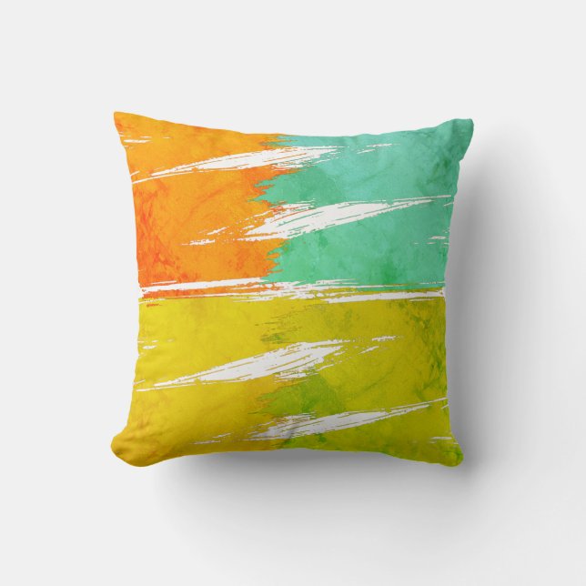 Lime Orange Turquoise Green Brush Stroke Paint #2 Cushion (Front)