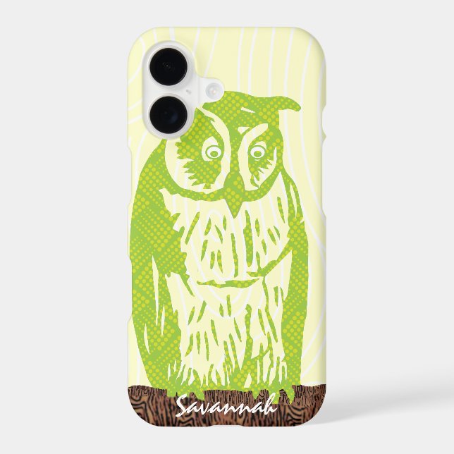 Lime Owl Wood Grain Pattern Choose Your Colour (Back)