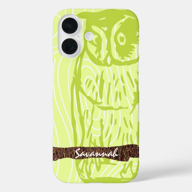 Lime Owl Wood Grain Pattern Choose Your Colour Case-Mate iPhone Case (Back)
