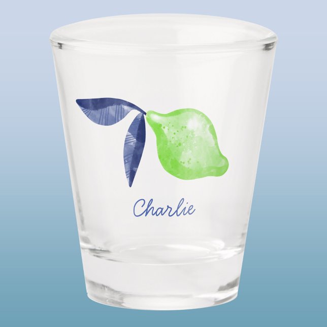 Lime Personalised Citrus Shot Glass (Citrus lime personalized name watercolor art shot glass)