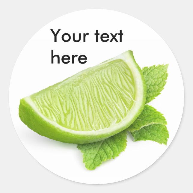 Lime piece and mint leaf classic round sticker (Front)
