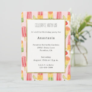 Lime Pineapple Yellow Watermelon Fruity Birthday Invitation