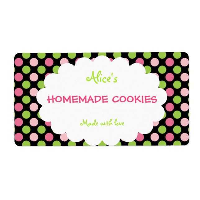Lime&Pink Polka Dot Personalised Homemade Cookies (Front)