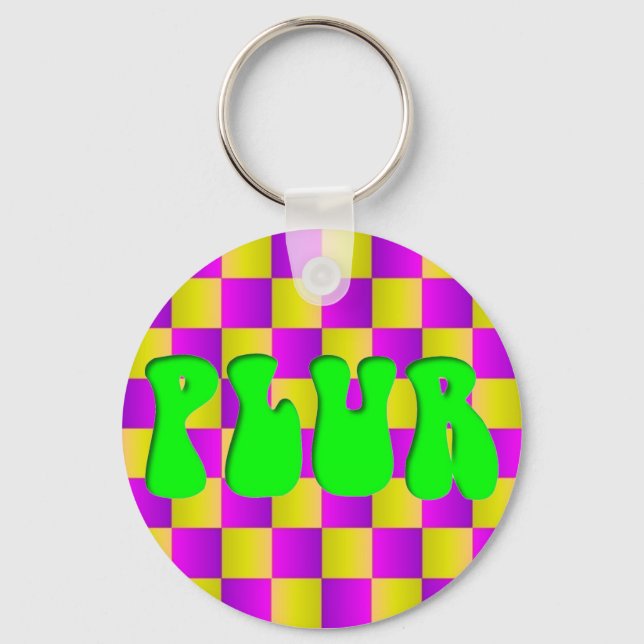Lime PLUR Candy Colour Checks Key Ring (Front)