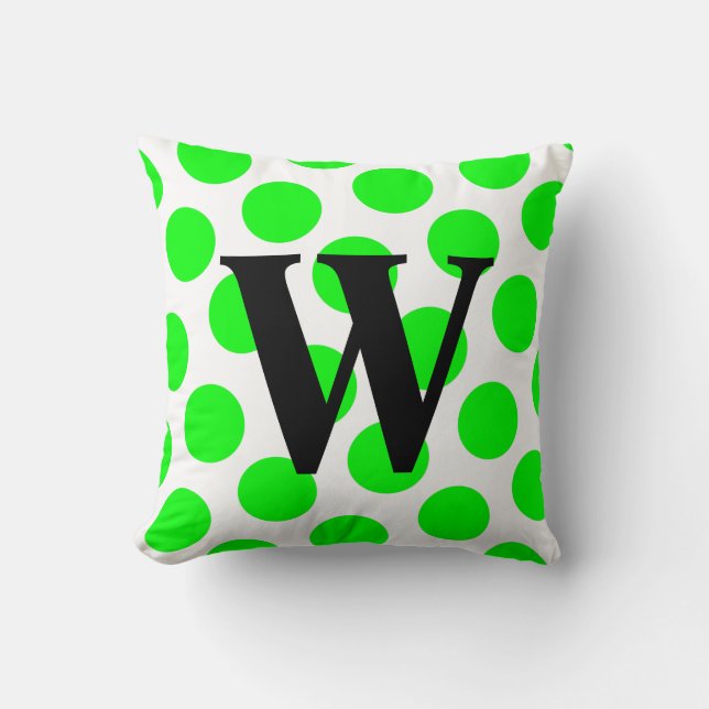 Lime Polka Dot Monogram Cushion (Front)