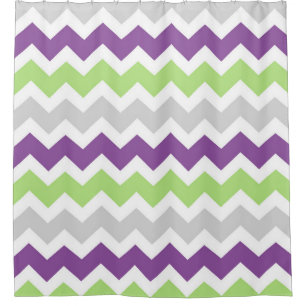 Lime Purple Grey Chevron Stripes Shower Curtain