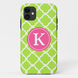 Lime Quatrefoil Pink Monogram Case-Mate iPhone Case