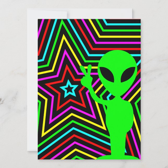 Lime Rainbow Stars Alien Birthday Party Invitation (Front)