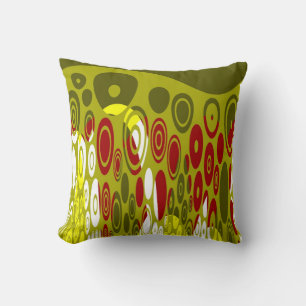 Lime, Red Abstract Retro Art Deco Pattern Cushion