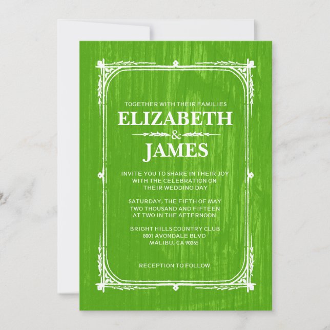 Lime Rustic Barn Wood Wedding Invitations (Front)