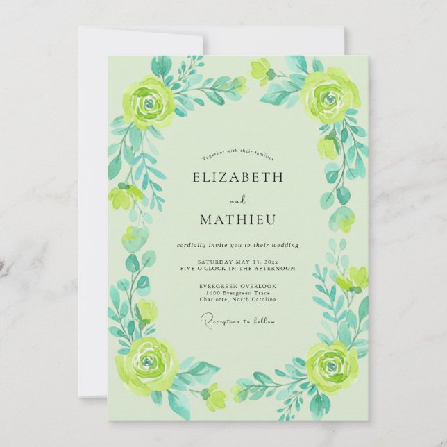 Lime Seafoam Blossom Wedding Invitation (Front)