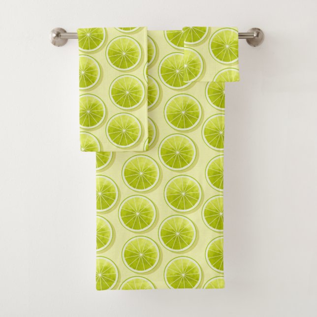 Lime Slices on Light Yellow Bath Towel Set (Insitu)