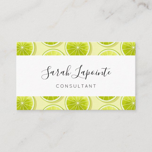 Lime Slices on Light Yellow Business Card (Front)