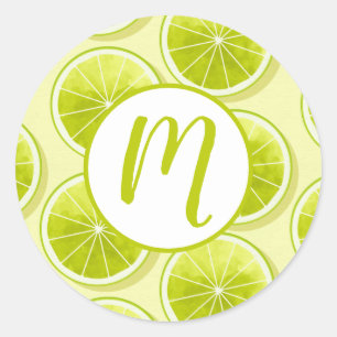 Lime Slices on Light Yellow Classic Round Sticker